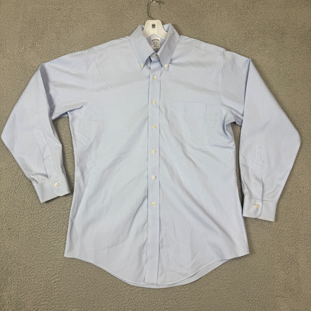 Brooks Brothers Slim Fit Non-Iron Cotton Shirt Blue Micro Check 16-34 Mens L